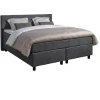 Mörgenn Boxspring Amsterdam - Pocketvering - Antraciet Lederlook - 100x200 cm - Inclusief Dekbed en Kussens