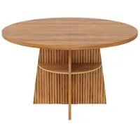 OKWISH Eettafel – Uitschuifbare Ronde Eettafel – 110-150 x 110 x 77,5 cm – Voor 2-8 Personen – Met Opbergplank – MDF Walnootkleur