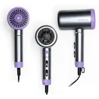 Heinner Föhn – 1700-2000 W DC-motor – 2 Snelheidsstanden – 3 Temperatuurstanden – Ionische Functie – Koude Luchtfunctie – Concentrator en Diffuser – Inklapbare Handgreep – Grijs/Paars
