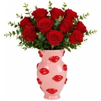 Urban Living vaas Lips - D8 x H17 cm - Keramiek - roze / rood - lippen bloemenvaas