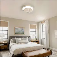 OKWISH Ventilator Plafondverlichting – 38 Cm – Met Appbediening En Afstandsbediening – ABS – Wit – Dimbaar RGB Ledlicht En Timer 1 2 4 Uur
