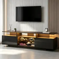MODFU - Tv Meubel - Led Verlichting - 2 Kasten - Zwart - 160 X 40 X 45 Cm