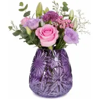 Plume Living Vaas Floran - transparant paars - D17 x H20 cm - glas - bloemenvaas - voor stelen en boeketten