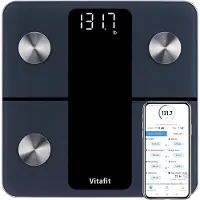 QA Slimme Personenweegschaal - Lichaamsanalyse Weegschaal met App - BMI - Lichaamsvet - Spiermassa - Waterpercentage - 13 Lichaamsmetingen - 182 kg - Digitale Badkamerweegschaal - Zwart