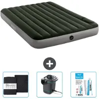 Intex luchtbed - voor 2 personen - 152 x 203 x 25 cm - groen - met vastgespannen hoeslaken - inclusief pomp en reparatieset
