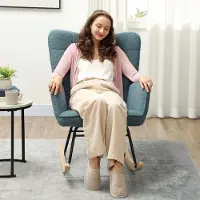 OKWISH Schommelstoel 71 x 98 x 101 cm - Zachte Schommelfunctie Met Armleuningen - Gepolsterde Fauteuil Voor Woonkamer Of Slaapkamer - Polyester - Lichtblauw