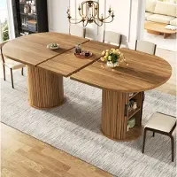 OKWISH Eettafel - Uitschuifbaar Met Verborgen Opbergvak - 149,8-189,7x80x75 cm - Multifunctioneel Voor Kleine Ruimtes - MDF Donkerbruin