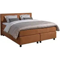 Mörgenn Boxspring Amsterdam - Pocketvering - Cognac Lederlook - 100x200 cm - Inclusief Dekbed en Kussens