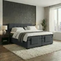 Mörgenn Elektrische Boxspring LUXA - Luxe Splittopper - Pocketvering - Zwart Lederlook - 90x210 cm - Inclusief Montage + Dekbed en Kussens
