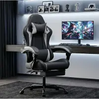 MODFU Gamingstoel-Ergonomisch-Verstelbare Zithoogte-Hoofdsteun-Lendensteun-Zwart Wit