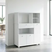 OKWISH Keukenkast - Vrijstaand Opbergkast Met Open Vakken En Lade - Woonkamer En Keuken - Wit - 90 x 40 x 120 cm