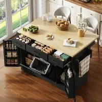 HAUSS SPOLE Keukenkast - Mobiel Keukeneiland Met Klapbaar Werkblad En Opbergruimte - Met Lade En Wielen - MDF - 120x45x87 Cm - Zwart