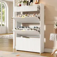 STILVORA Smal Vrijstaande Schoenenkast Met 3 Klapdeuren En 2 Lades - Modern Design Voor Hal En Entree - Wit Spaanplaat - 80 X 25 X 135 Cm