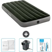 Intex Luchtbed - 1-Persoons - 99 x 191 x 25 cm - Groen - Inclusief Hoeslaken - Pomp en Reparatieset