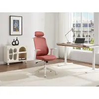 Vente-unique Ergonomische bureaustoel met hoofdsteun - Stof - Terracotta en wit - ZYLIRO