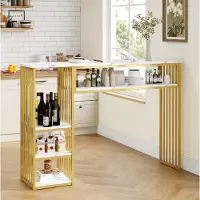 OKWISH Bartafel - Staand Model Met Opbergruimte - Voor Keuken En Eetkamer - Wit Goud - 140 X 40 X 105 Cm