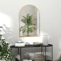 OKWISH Wandspiegel Fensterspiegel 91 x 60 cm Halfrond Metaal Goud Decoratief Voor Woonkamer Slaapkamer En Hal Met Modern Frame