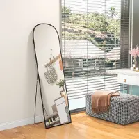 OKWISH Spiegel Staande Spiegel – Volledige Lengte – 161,5 x 50 cm – Aluminium En Glas – Zwart – Voor Slaapkamer En Woonruimte – Vrijstaand En Wandmontage