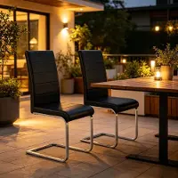 OKWISH Eetkamerstoel - Set Van 2 - Hoog Rugleuning En Kantilever Design Met Zachte PU Bekleding - Voor Eetkamer, Keuken En Vergaderruimte - Metaal - Zwart