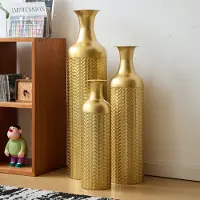 OKWISH Vaas Vloerset - 3-Delig 50,01 66 en 83,01 cm - Metaal - Goud - Voor Droogbloemen Kamerplanten en Decoratie in Woonkamer Hal of Kantoor