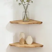 Famanu – 2 stuks hoekplanken, hangend, hout met ronde uiteinden, wandrek, ideaal voor planten in slaapkamer, woonkamer of keuken