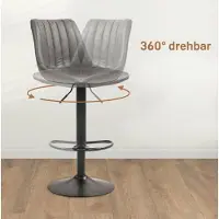 OKWISH Barkruk - Set Van 2 Met Rugleuning, 360 Draaibaar En Hoogte Instelbaar - Voor Keukenhoek Of Huisbar - Metaal En Stof - Donkergrijs