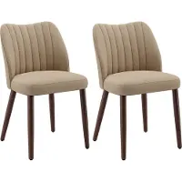 COLAMY Set van 2 eetkamerstoelen van stof - Gewatteerde zitting met dik zitkussen - Antislip dopjes - Moderne keukenstoel met elegant design - Camel kleur