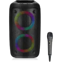 No Draadloze Speaker met LED-verlichting – 2.1 Kanaals Stereo, Hoog Volume, Incl. Microfoon – Draagbaar met Handvat – Geschikt voor Buiten, Camping