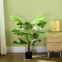 OKWISH Kunstplant Realistische Monstera – 120 Cm – Kunststof – Groen – Voor Woonkamer En Terras – Met Zwarte Pot En Kunstmos