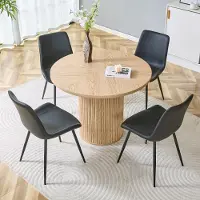 MODFU - Eettafelset - Ronde Tafel Met Stoelen - Modern - MDF, Metaal En PU - Zwart En Naturel