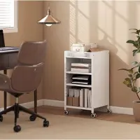 OKWISH Boekenkast – 35 x 34 x 69,5 cm – Met Wielen En Verstelbare Planken – Metaal – Wit – Voor Keuken, Woonkamer Of Kantoor