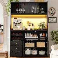 STILVORA Keukenkast Hoge Kast 120 Cm Met Rgb Led Verlichting En App Bediening Glazen Schuifdeuren Opklapdeuren En 3 Lades Zwart