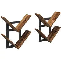 vidaXL Wandzwevend Plank 2 st Oud hout 43 x 15 x 47 cm Bewerkt hout