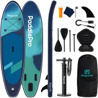 LifeGoods SUP Board Allround Compact - met Zitje - 100 KG Draagkracht - 300 x 76 cm - Opblaasbaar - Compleet SUP pakket - Blauw/Groen