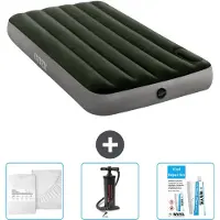 Intex Luchtbed - 1-Persoons - 99 x 191 x 25 cm - Groen - Inclusief Hoeslaken - Pomp en Reparatieset