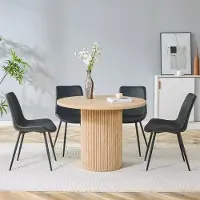 Ninkear Rond bijzettafeltje, marmerlook, decoratieve rand, metalen frame, geschikt als salontafel/nachtkastje (zwart, natuurlijke houtkleur)