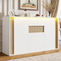 MODFU Kommode met 3 deuren en 1 lade, dressoir wit met houtlook en LED-verlichting, 140 x 40 x 82 cm, buffetkast voor de woonkamer