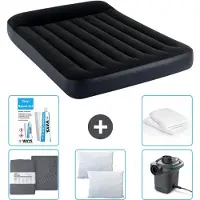 Intex Luchtbed - Twijfelaar - 137 x 191 x 25 cm - Donkerblauw - Inclusief Hoeslaken - Kussen - Pomp - Reparatieset en Kussenbeschermer