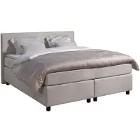 Mörgenn Boxspring Amsterdam - Pocketvering - Greige Lederlook - 180x220 cm - Inclusief Dekbed en Kussens