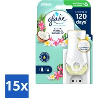 Glade 15 x - Houder Elektrische Olie - Exotic Tropical Blossoms - Zonder Navulling - Luchtverfrisser - Geurverspreiding - Bewegingssensor - Automatische Geur - Frisse Geur