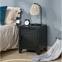 OKWISH Nachtkastje - Verstelbare Binnenplank En Deur Met Magneetsluiting - Voor Slaapkamer Woonkamer Of Kantoor - Metaal Zwart - 40x40x50 cm