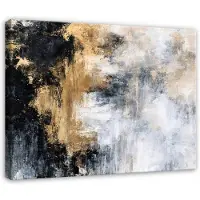 WALLARENA - Schilderij op canvas 90x60 cm - canvas schilderij - zwart gouden abstractie loft - voor slaapkamer en woonkamer - op doek