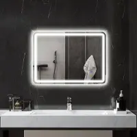OKWISH Badspiegel Met Ledverlichting 70 X 50 Cm Met Bluetooth Muziekfunctie Touchschakelaar Geheugenfunctie Beschlagvrij Zilver Glas