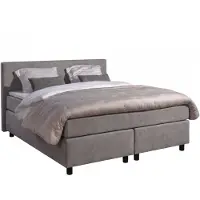 Mörgenn Boxspring Amsterdam - Pocketvering - Lichtgrijs Lederlook - 160x220 cm - Inclusief Dekbed en Kussens
