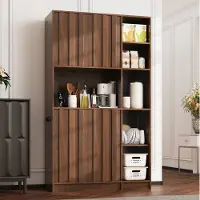 STILVORA Keukenkast - Hoge Opbergkast Met Ledverlichting En Stopcontacten - Voor Keuken En Eetkamer - MDF - 105x40x180 Cm - Walnootkleur