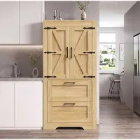 STILVORA Keukenkast In Landhuisstijl Met 2 Lades En Verstelbare Planken Voor Keuken, Eetkamer En Woonkamer, Houtkleur, 60 X 30 X 128 Cm