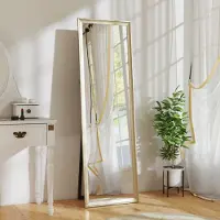 OKWISH Grote Staande Spiegel 160 x 50 cm Goudkleurig Met Frame 4 mm Gehard Glas Rechthoek Voor Wandmontage Aanleunend Of Vrijstaand