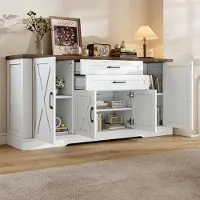 OKWISH Dressoir - 160 x 39 x 81,5 cm - 4 Deuren en 2 Lades - Verstelbare Planken en Werkblad - MDF en Spaanplaat Wit en Walnoot