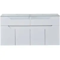 OKWISH Dressoir – Met Gehard Glazen Blad En Ledverlichting – 140x40x70 Cm – 2 Laden – Opbergruimte Voor Woonkamer Eetkamer Hal – MDF Wit