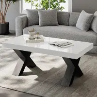 STILVORA Salontafel – Hoogglans Rechthoekige Tafel Met X Vormen – Modern Voor Woonkamer, Balkon En Werkkamer – Mdf – Wit Zwart – 100x50x40 Cm